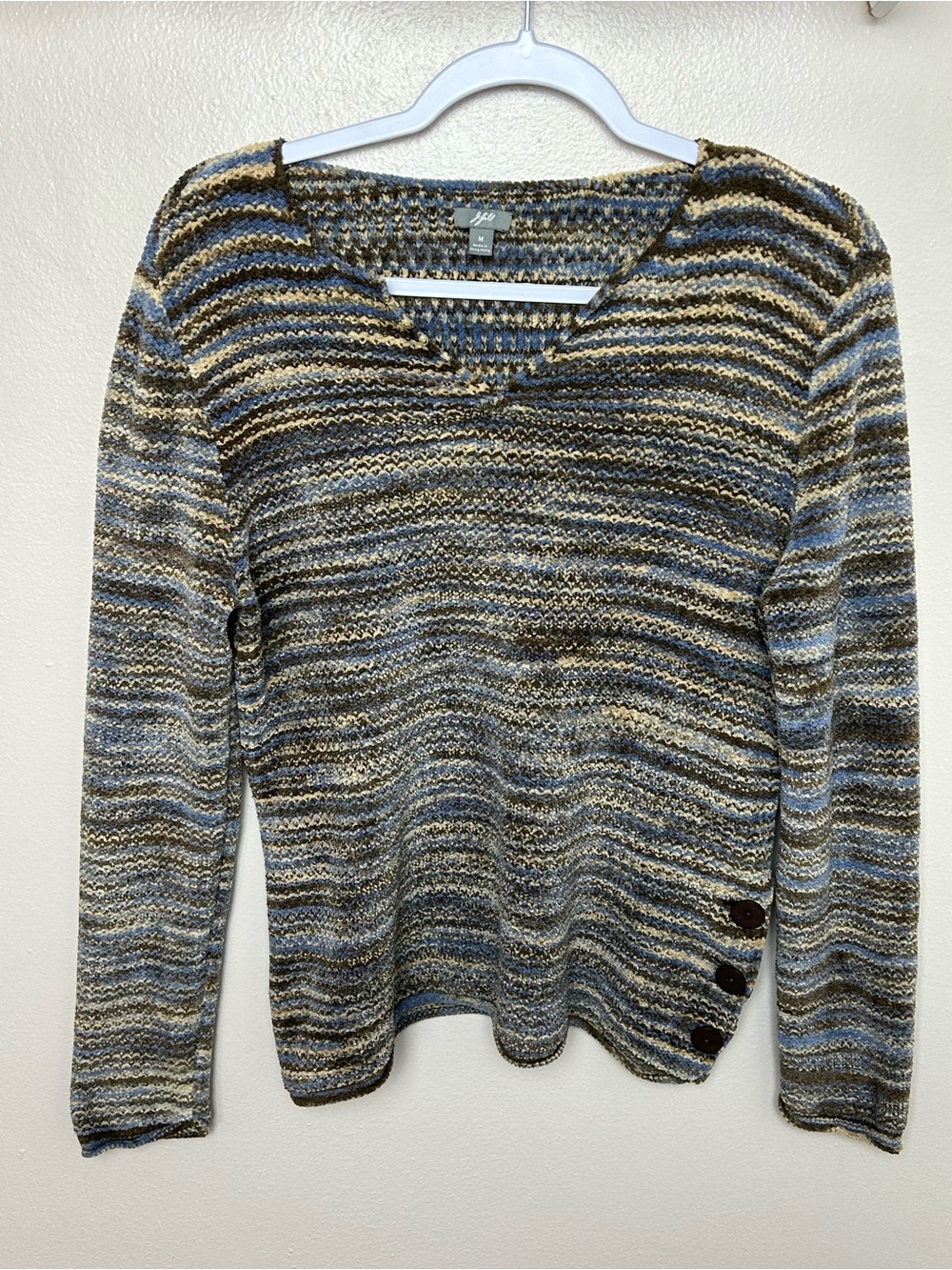 J. Jill Vintage Cozy Knit Striped V-Neck Sweater
